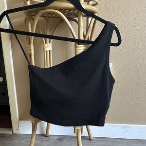 PINK Victoria's Secret Black One-Shoulder Ribbed Crop Top